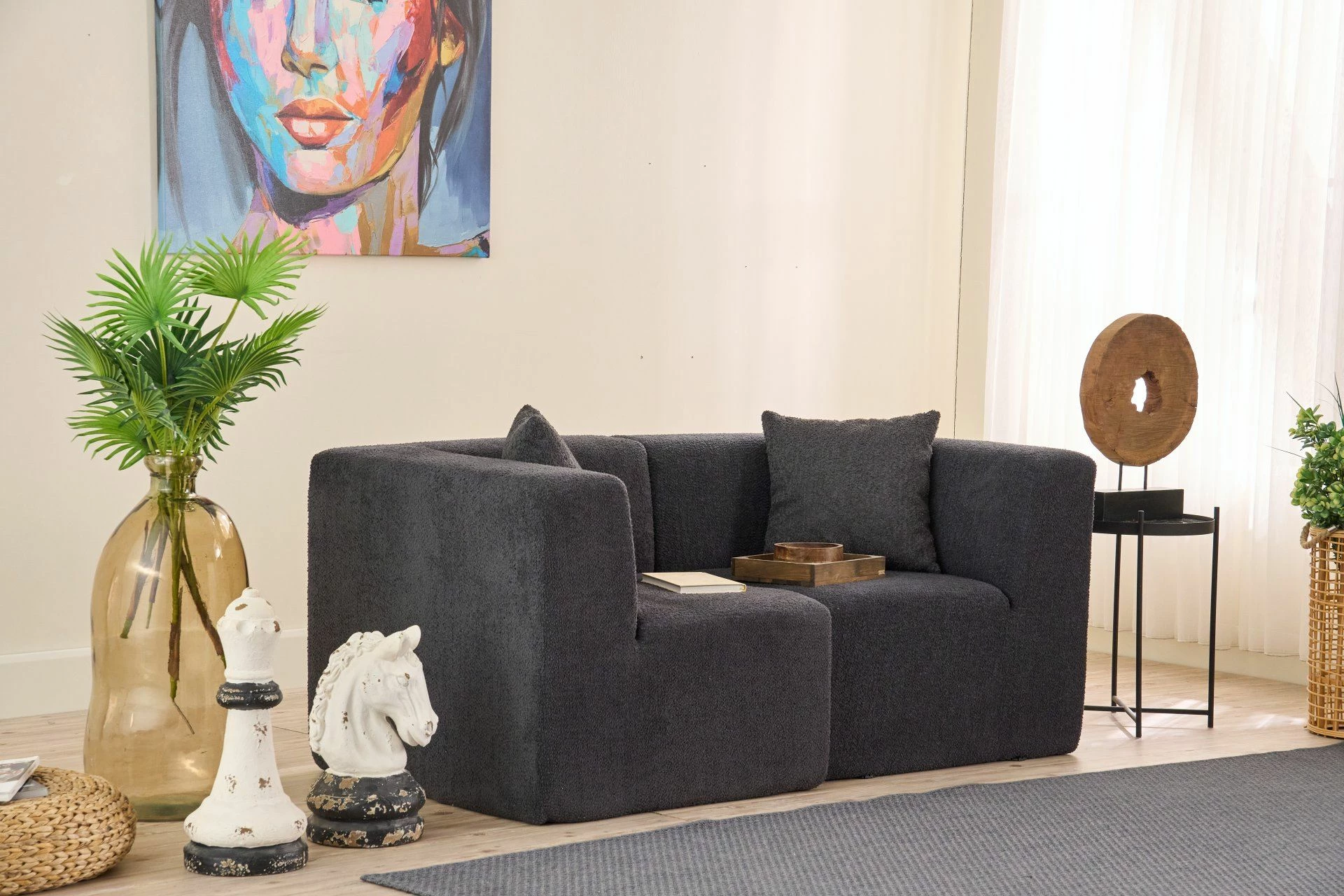 Divan dy vendësh, Atelier del Sofa, ngjyrë antracit, 2 pjesë