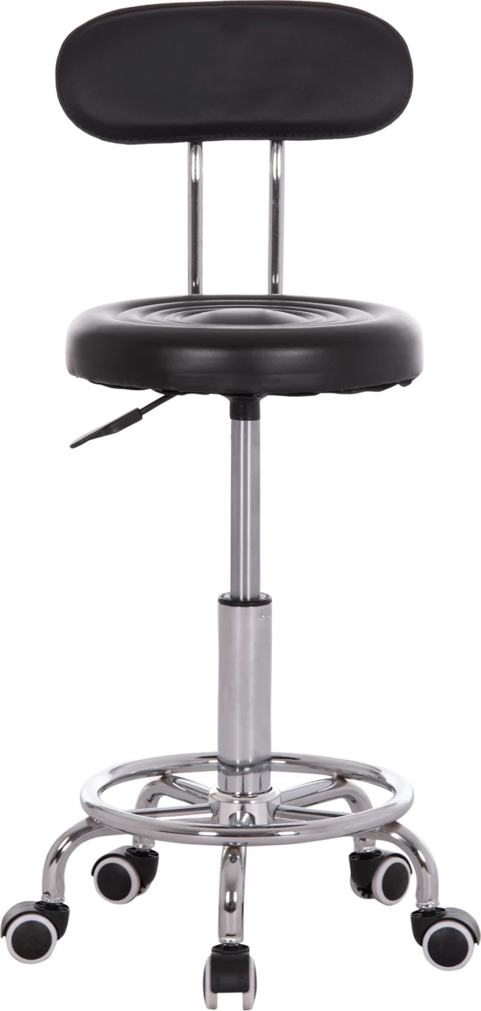 Stool rrotullues dizajneri për zyre IRIS FH211.21, lëkurë artificiale e zezë, 34x43x86.5cm, set prej 2 copash