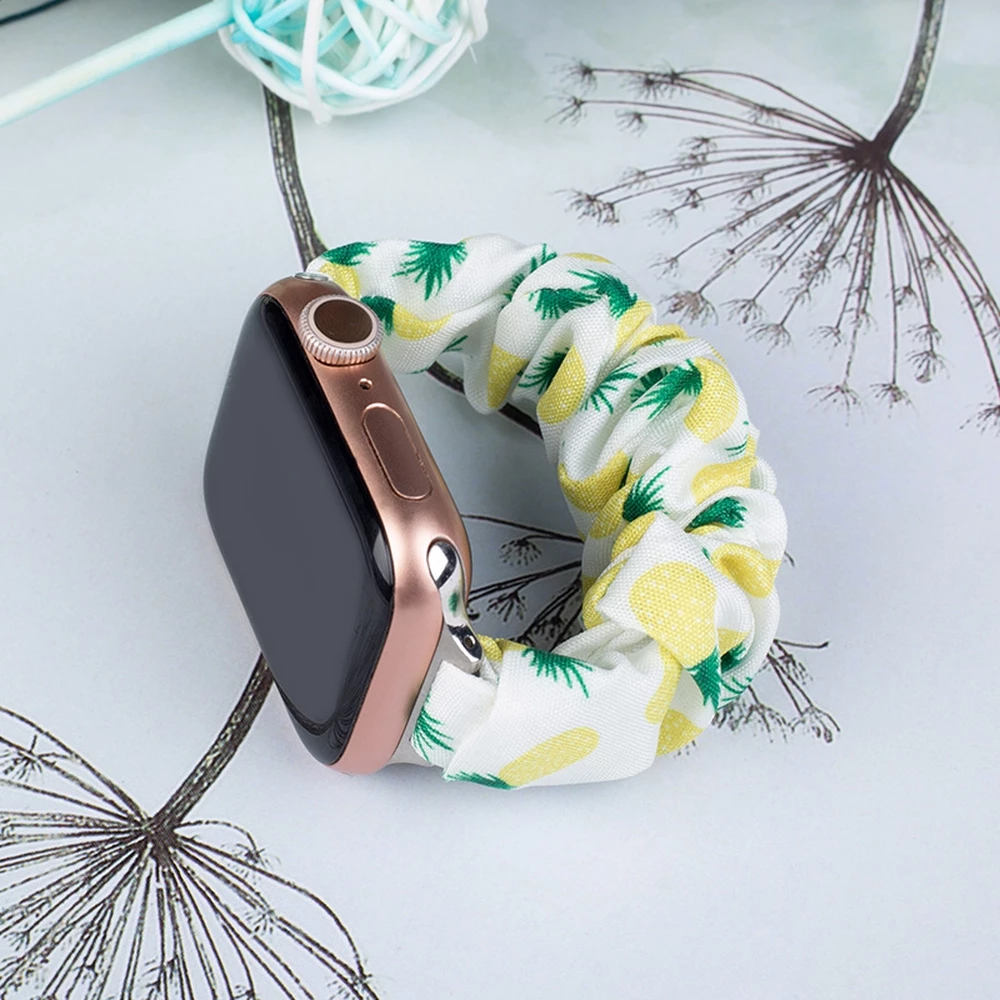 Rrip tekstili për Apple Watch Hurtel, model me ananas, elastik, i bardhë