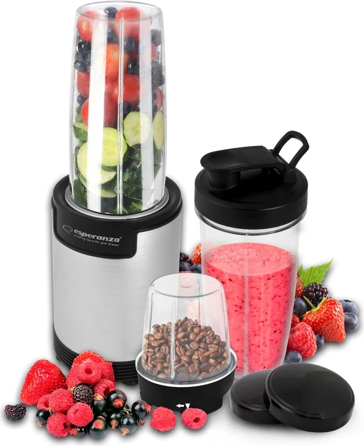 Blender për smoothie Esperanza Nutri Bomb EKM030, 9 në 1, 900W, hiri