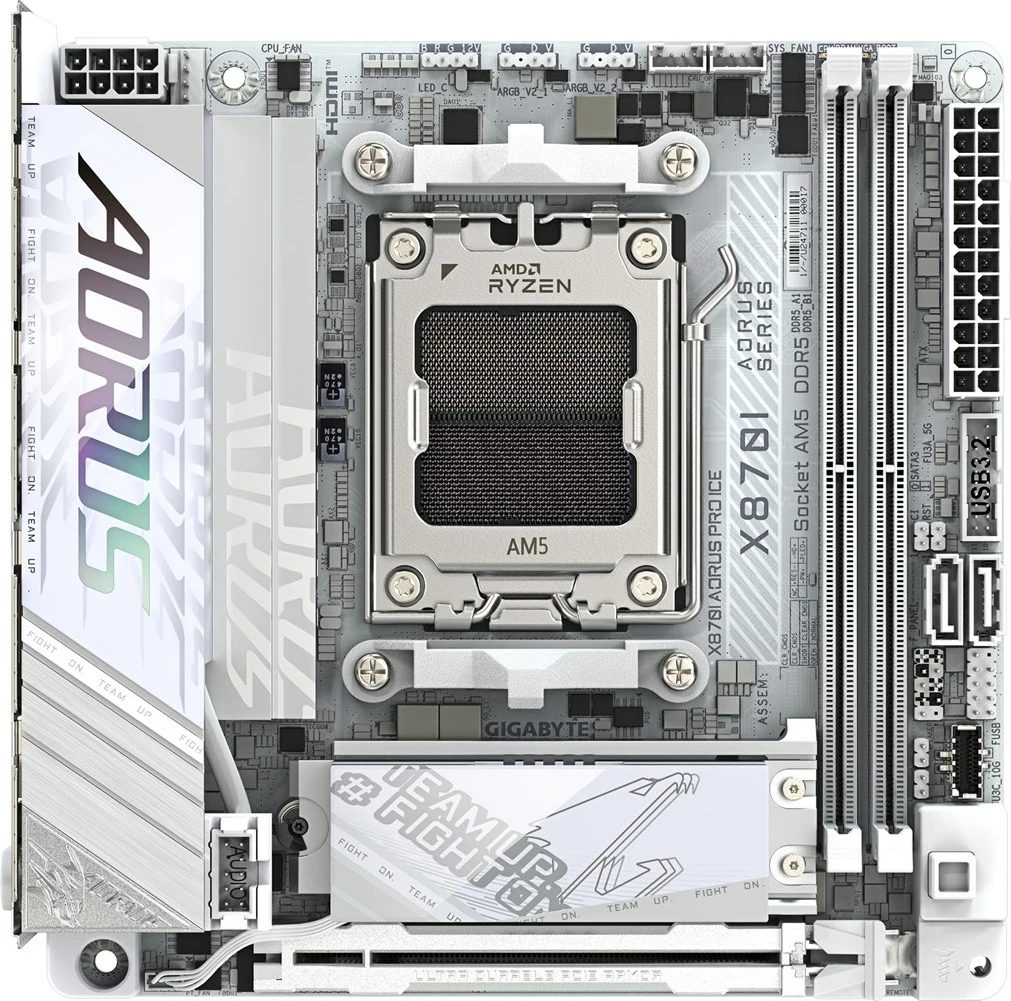 Pllakë amë Gigabyte X870I AORUS PRO ICE, Socket AM5, DDR5, Wi-Fi 7, Bardhë