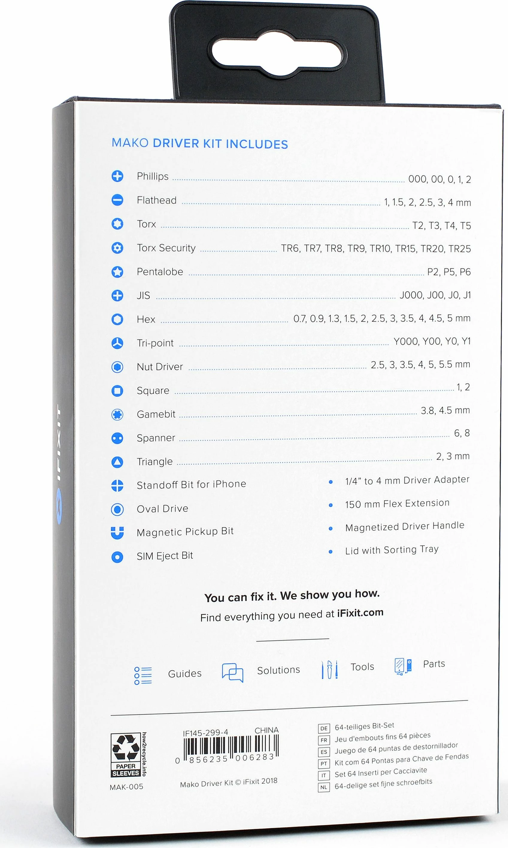 Set bitash precize iFixit Mako EU145299, 64 copë, e zezë/blu