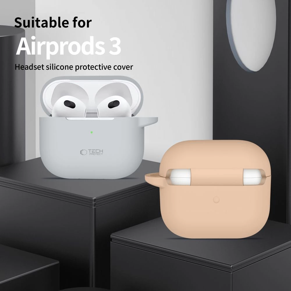 Mbështjellës Tech-Protect Silicone Hook për AirPods 3, Bezhe, me karabinë