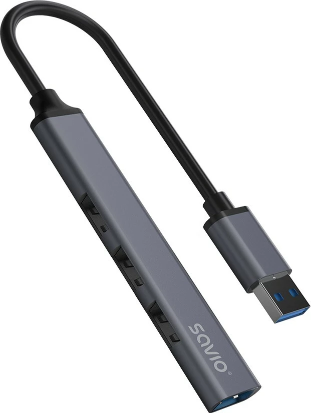 Hub USB-A 4 porta Savio AK-70, 3x USB-A 2.0, 1x USB-A 3.1 Gen 1, 5 Gbps, Alumini, Gri