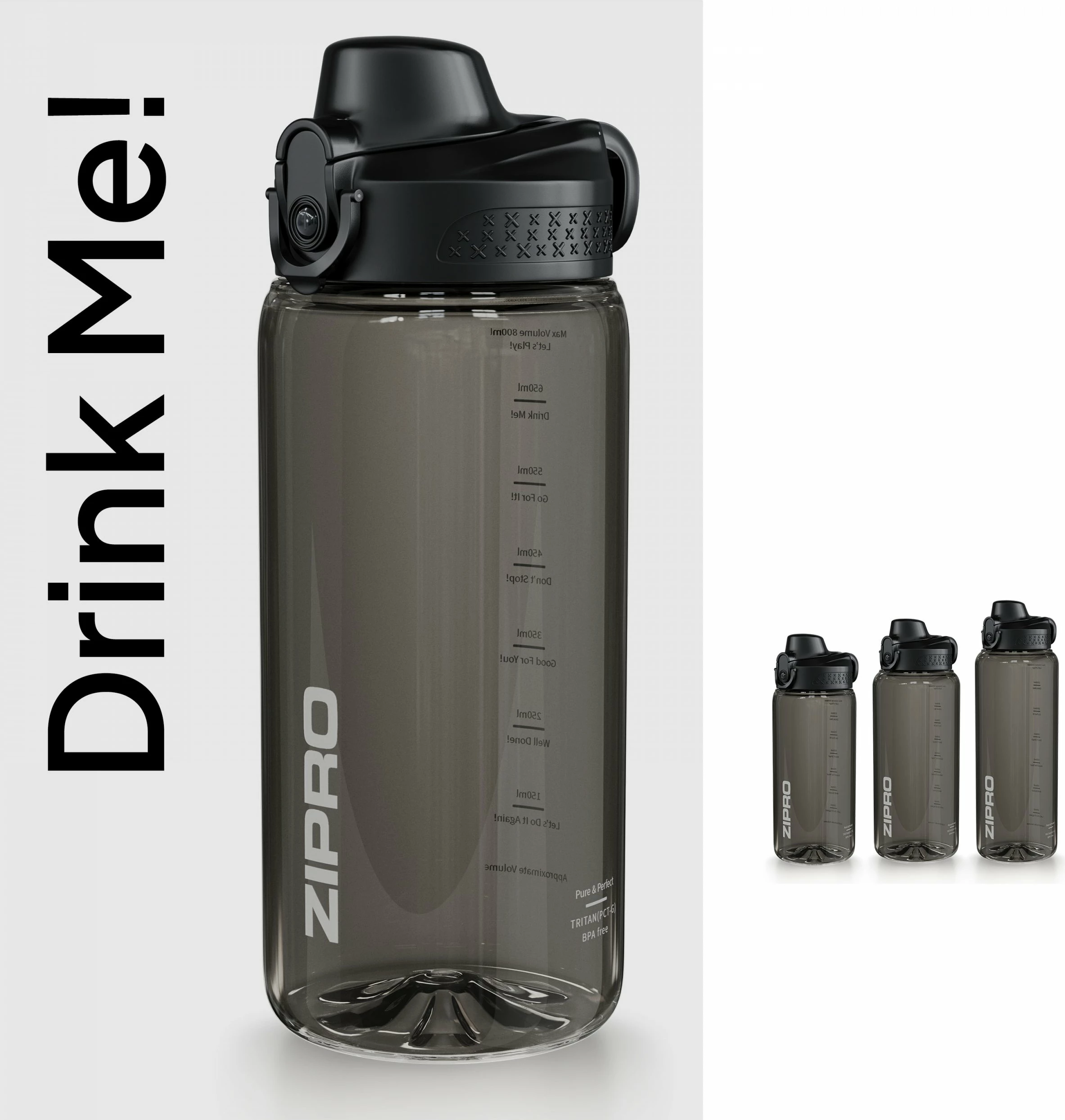 Shishe uji Zipro Water Bottle Tritan 800 ml, me sitë/strainer, BPA free, e zezë