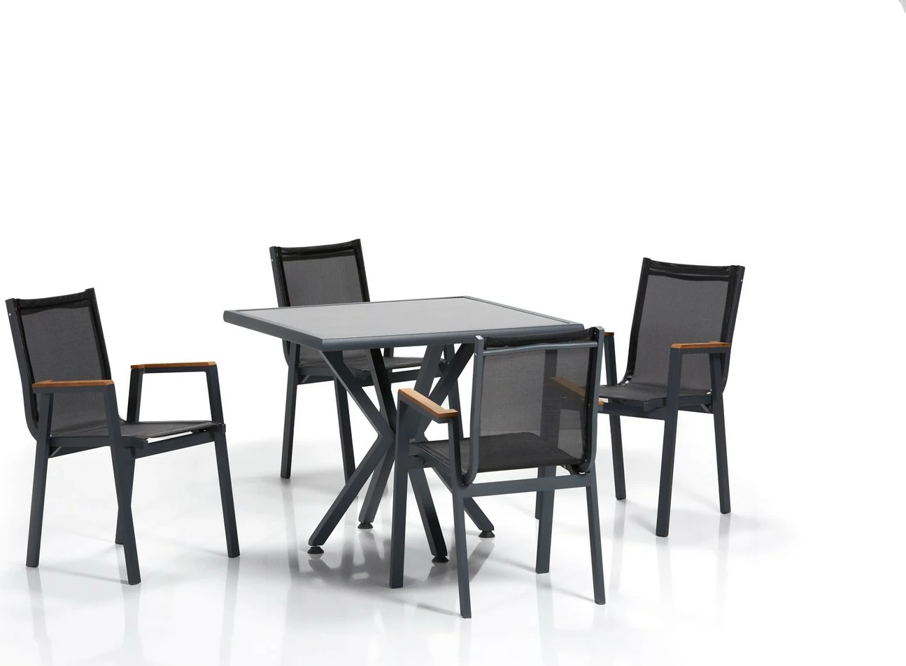 Tavolinë me karrige për terasë, 5 copë, Skye Decor Samara 2, gri, e zezë