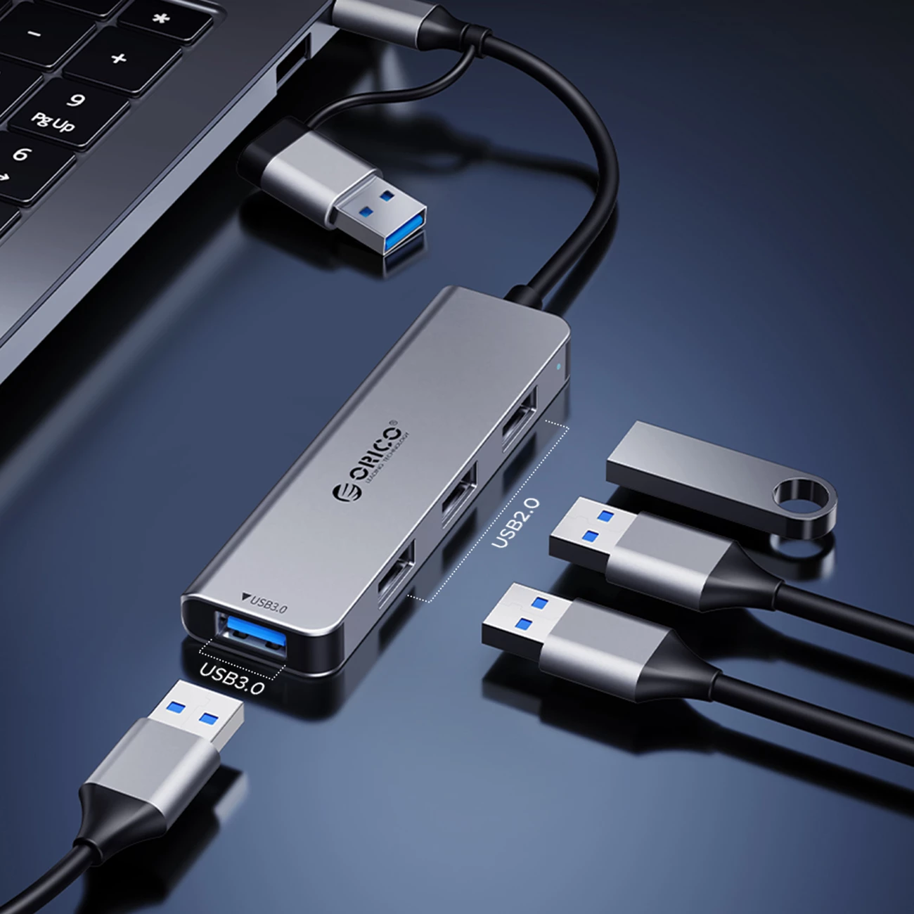 Kasë Orico YSB4-U2, 5 porta (2x USB-A 2.0, 1x USB-A 3.0, 1x USB-C 2.0, 1x USB-C PD 65W), Gri