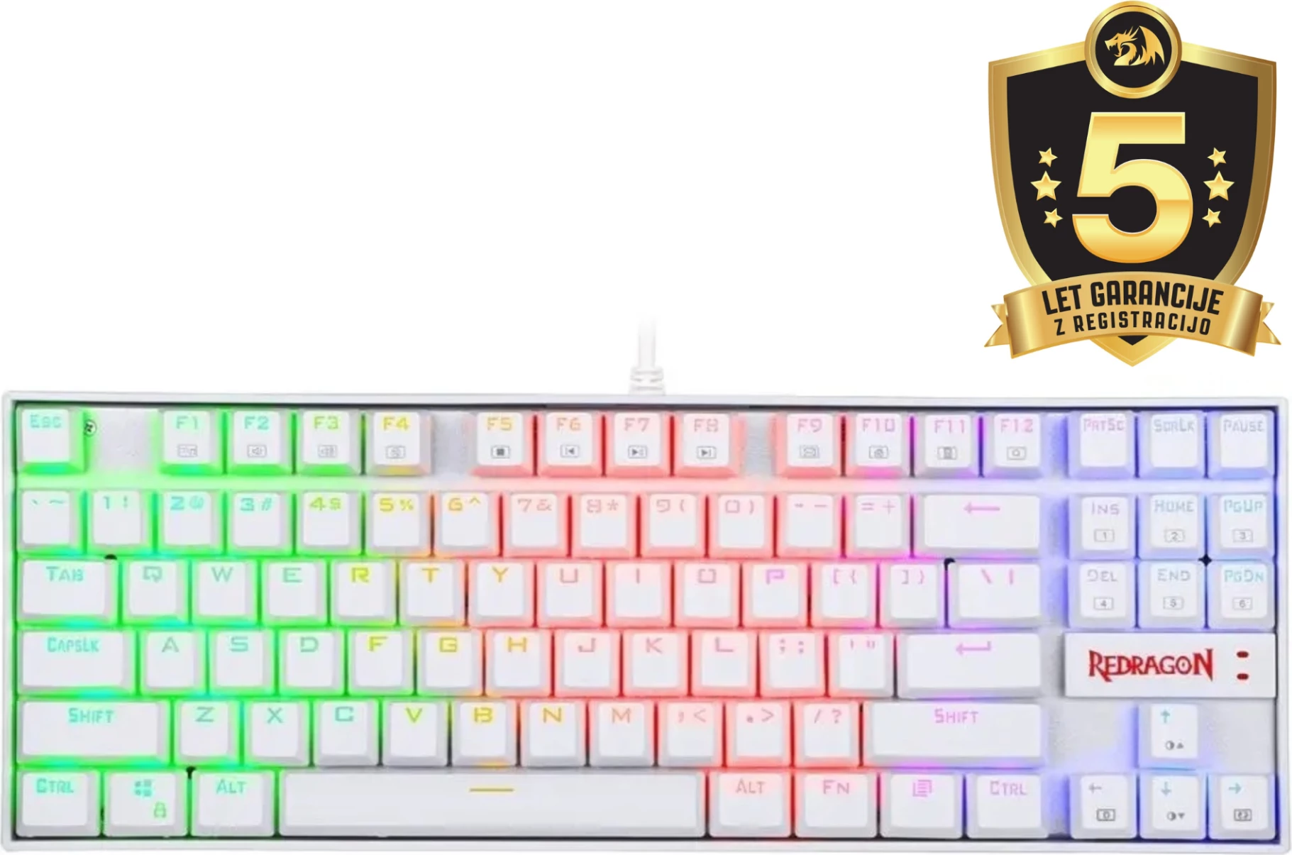 Tastierë gaming mekanike Redragon K552 Kumara, RGB, TKL 87 taste, me kabllo USB, red switch, e bardhë