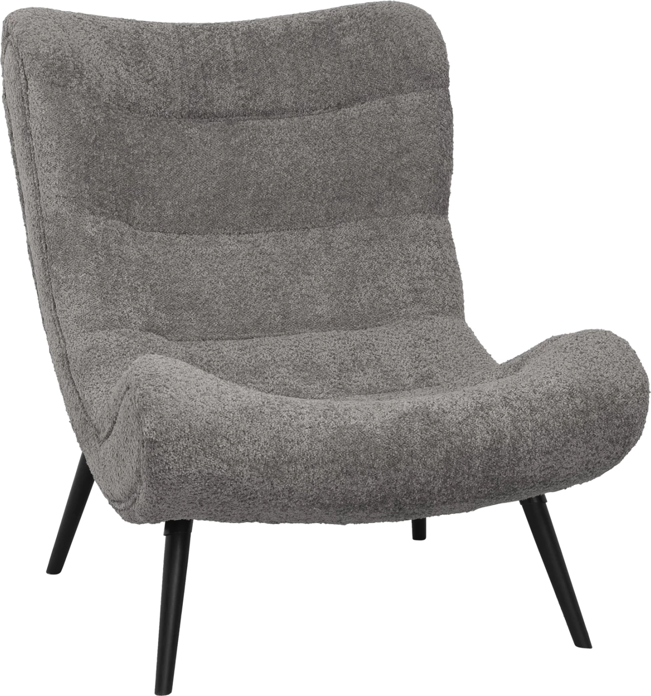 Karrige BRYM FH9605.11, pëlhurë boucle gri, këmbë druri të zeza, 97x80x100H cm