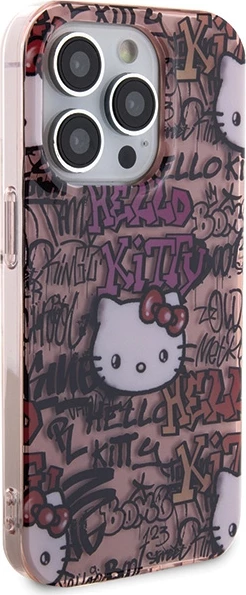 Mbështjellës Hello Kitty IML Tags Graffiti për iPhone 14 Pro, Rozë