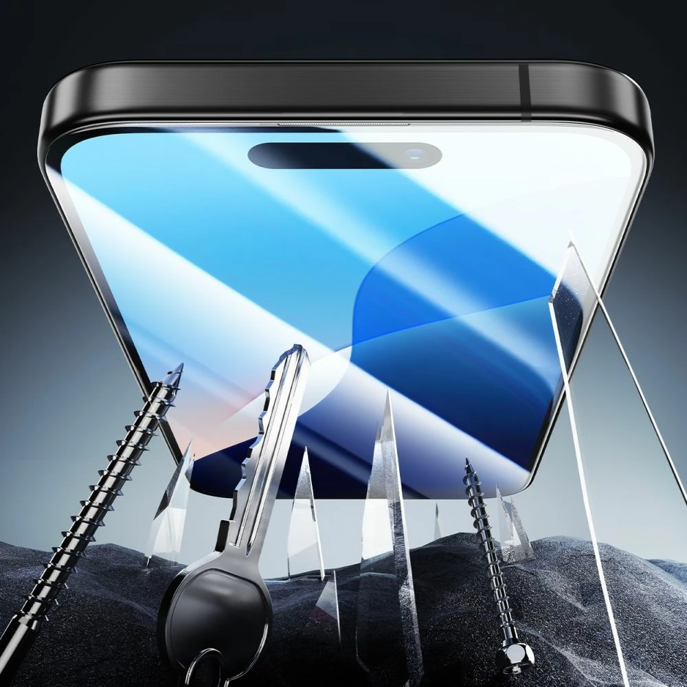 Mbrojtës ekrani xhami ESR Armorite për iPhone 16 me kornizë të zezë dhe aplikator