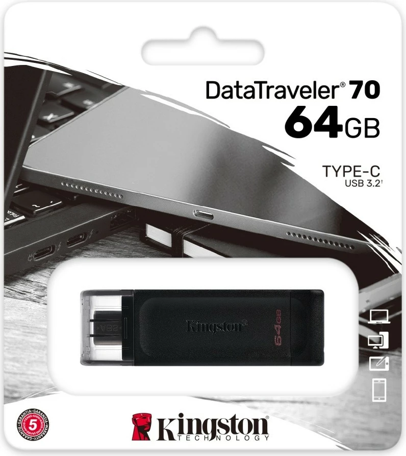 Pendrive Kingston DataTraveler 70, 64GB, USB-C 3.2 Gen1, Zi