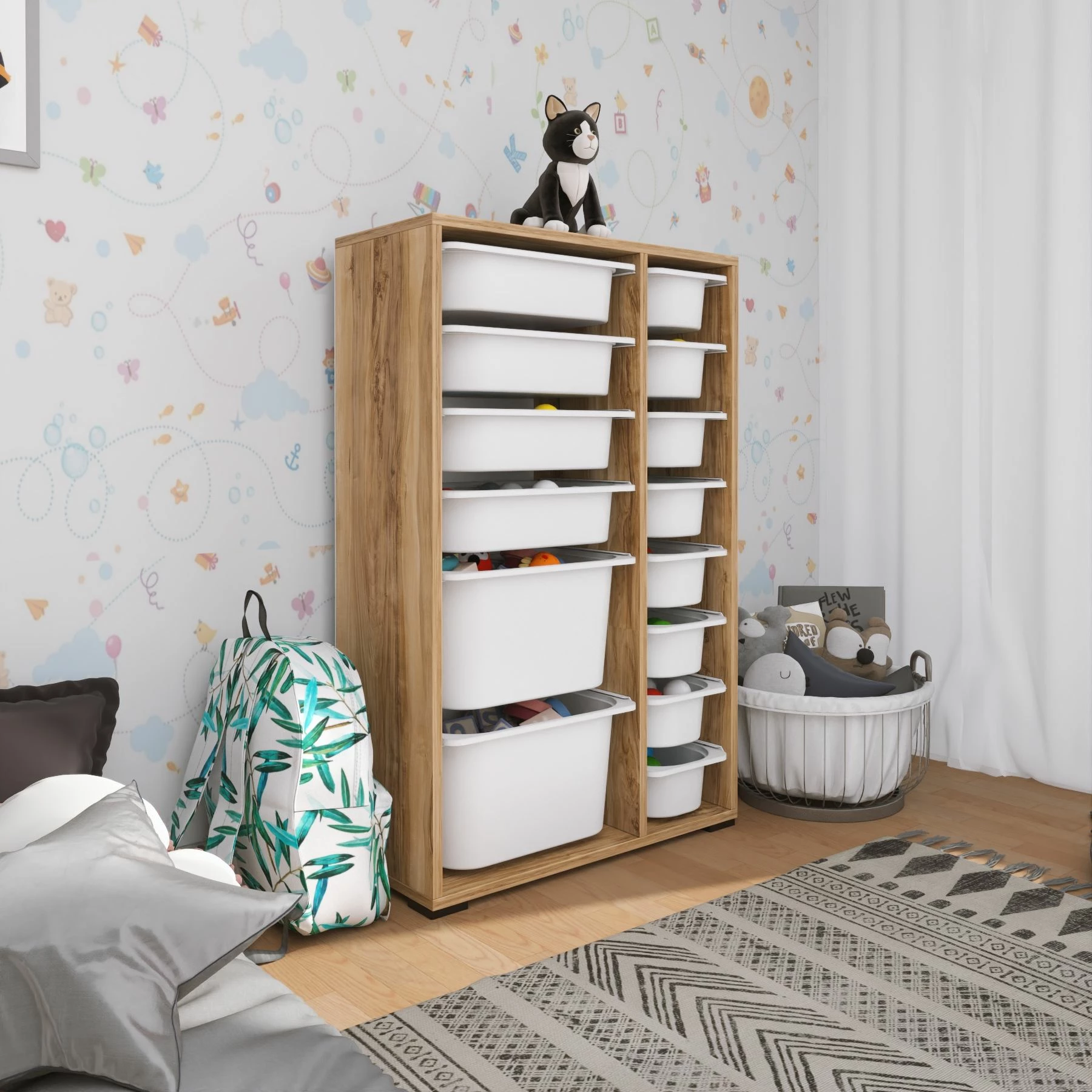 Dollap multifunksional Hanah Home, Rine 2D4K8U, ngjyrë arre dhe e bardhë