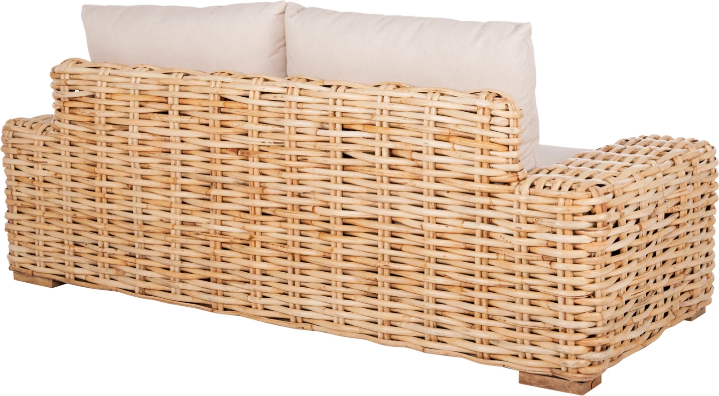 Divan i jashtëm 2-vendësh TROPEL FH9809 dru mango-rattan ngjyrë natyrale-jastëkë të bardhë 192x88x70-85Hcm