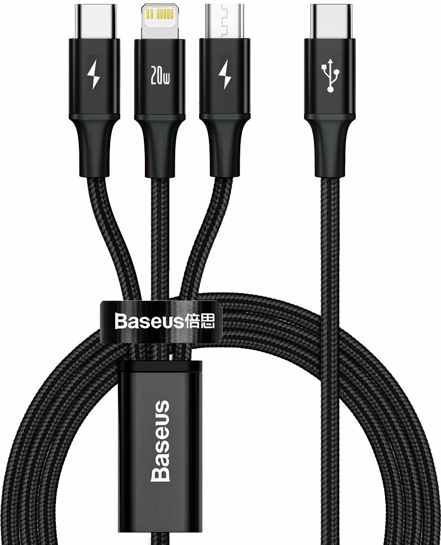 Kabllo 3-në-1 Baseus Rapid Series CAMLT-SC01, 1.5m, e zezë