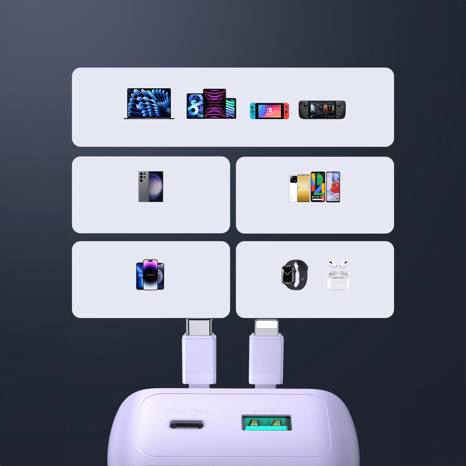 Powerbank Joyroom JR-PBC07, 20000mAh, 30W, me kabllo USB-C dhe Lightning, vjollcë