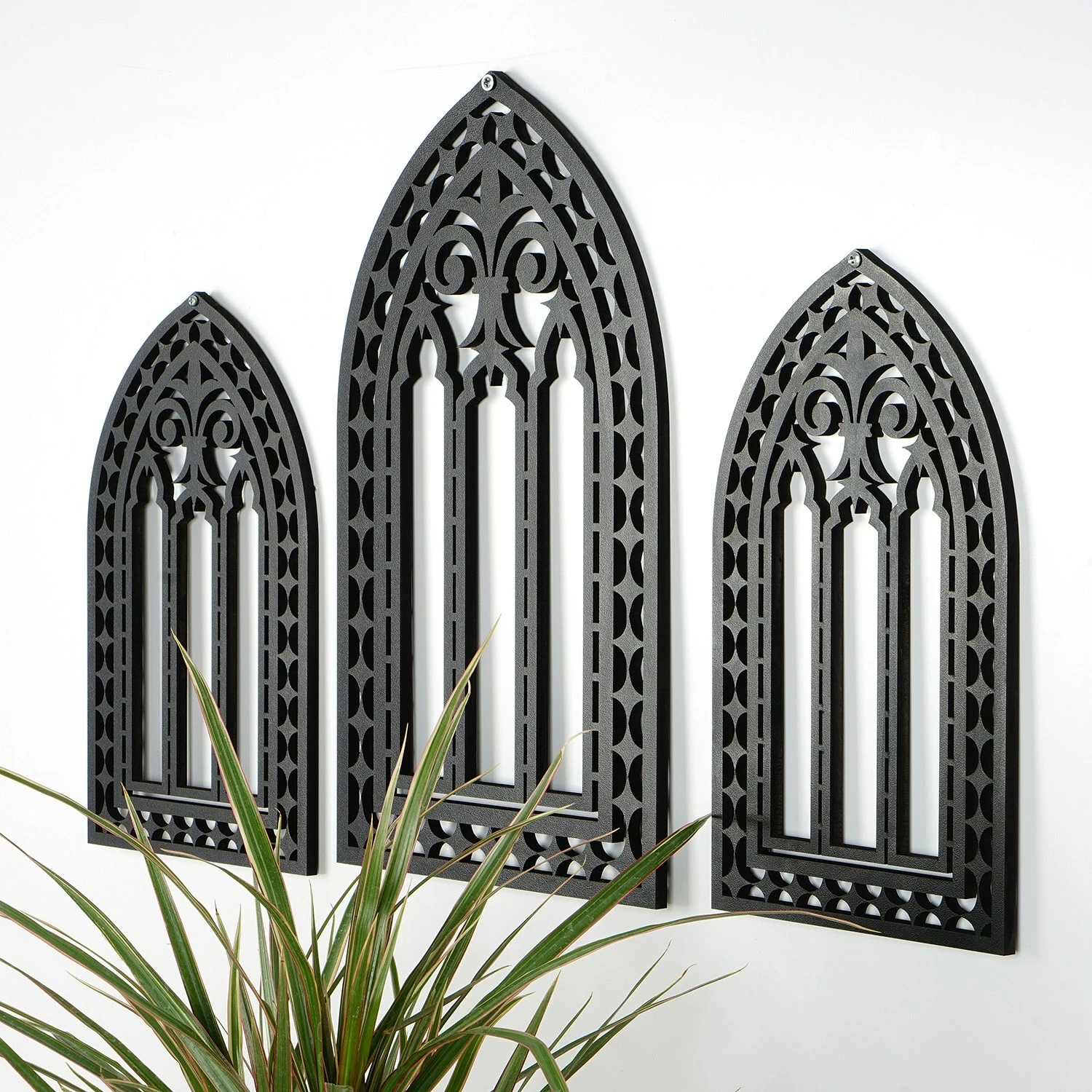 Aksesor dekorativ prej druri për mur, Wallity, CRY021, set prej 3 copash, ngjyrë e zezë