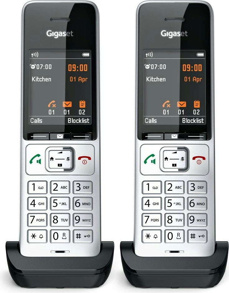 Telefon Gigaset COMFORT 500HX duo, Analog/DECT, Mbështjellës me kabllo, ID thirrës, 200 kontakte, Zi, Argjendtë