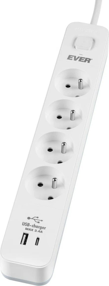 Prizë mbrojtëse EVER PROTECT 4PL 1A1C USB, 4 dalje, 1.5m, e bardhë