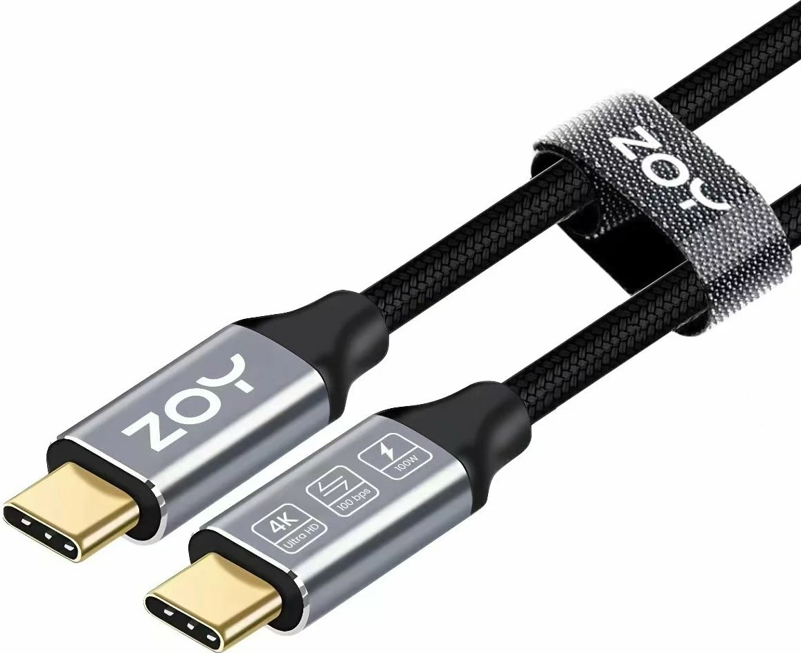 Kabllo USB-C në USB-C ZOY ZCCC1 1m 100W 20Gbps USB 3.2 Gen 2, zi-argjend