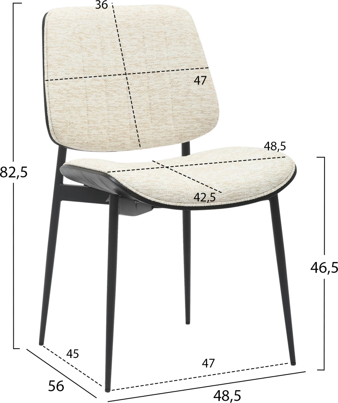 Karrige për ngrënie CONTI FH9983.02, metal i zi & dru i përpunuar, pëlhurë e kremtë, 48.5x56x82.5 cm, set prej 2 copash