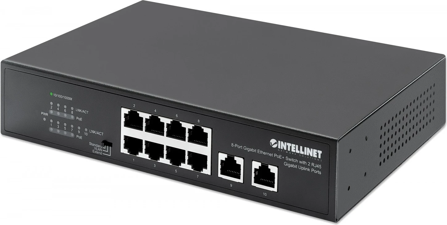 Switch Gigabit Intellinet 561402, 8x RJ45 PoE+, 2x RJ45 Uplink
