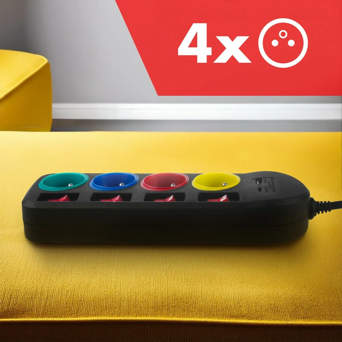 Listë zgjatjeje Maclean MCE508 B, 4 dalje, 1.5m, 2x USB (A/C), e zezë