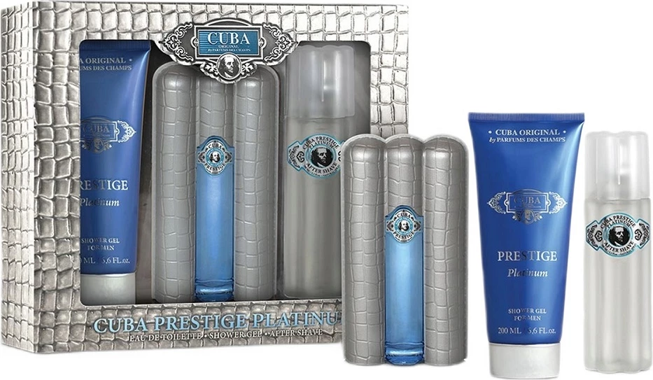 Set Eau de Toilette për meshkuj Cuba Original Prestige Platinum 90ml + shower gel 200ml + aftershave 100ml
