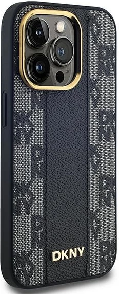 Mbështjellës DKNY Leather Checkered Mono Pattern MagSafe për iPhone 14 Pro Max, i zi