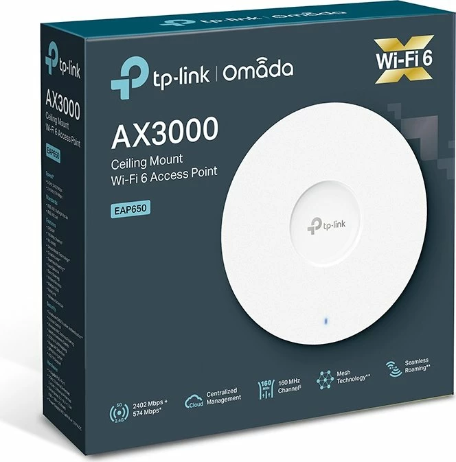 Access Point TP-Link EAP650 Wi‑Fi 6 AX3000 Dual-Band PoE+ i bardhë