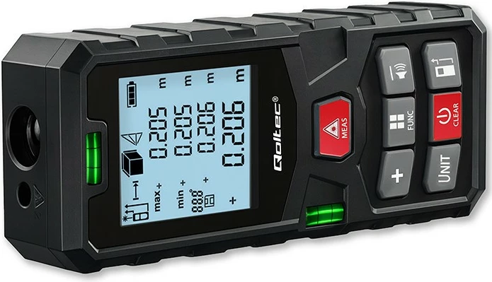 Matës distancash me lazer Qoltec 50687, LCD i ndriçuar, 120m, i zi/kuq