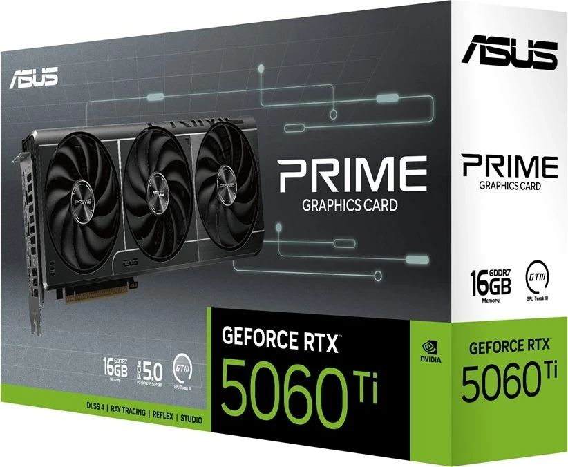 Kartë grafike ASUS Prime RTX5060TI-16G, NVIDIA GeForce RTX 5060 Ti, 16 GB GDDR7, Multikolor