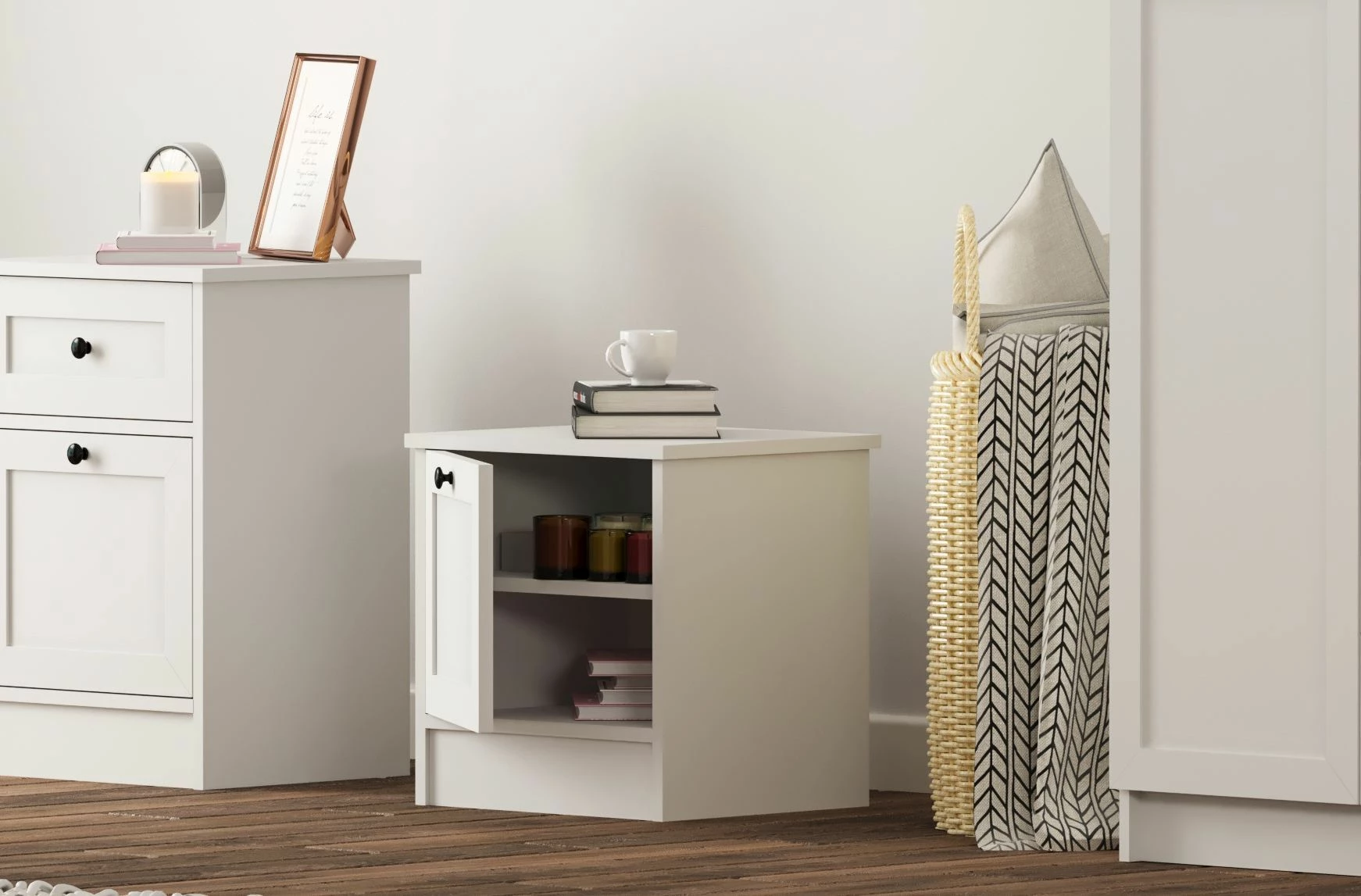 Komodinë nate Skye Decor, Rb-168-02, ngjyrë e bardhë mat