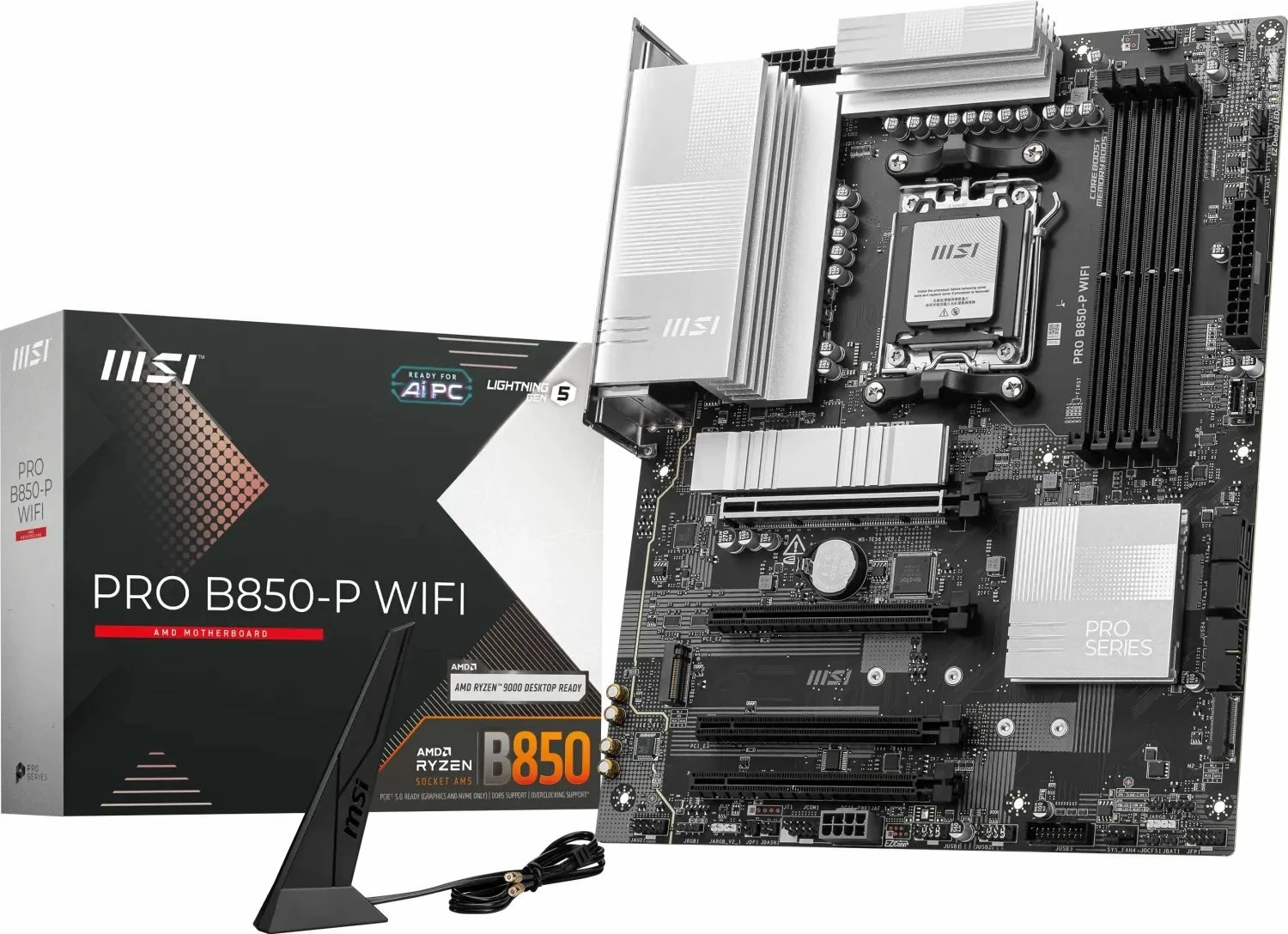 Pllakë amë MSI PRO B850-P WIFI, ATX, DDR5 deri 256GB, Wi‑Fi 7, Bluetooth, 5G LAN, PCIe 5.0, argjendtë/e zezë