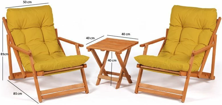 Set tavoline me karrige për terasë, 3 pjesë, Hanah Home, My007, ngjyrë e verdhë