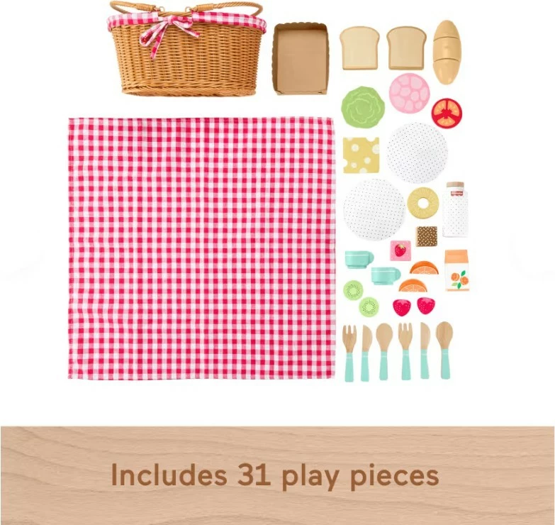 Shportë pikniku prej druri Fisher Price HXT81, shumëngjyrëshe, set lodrash për fëmijë