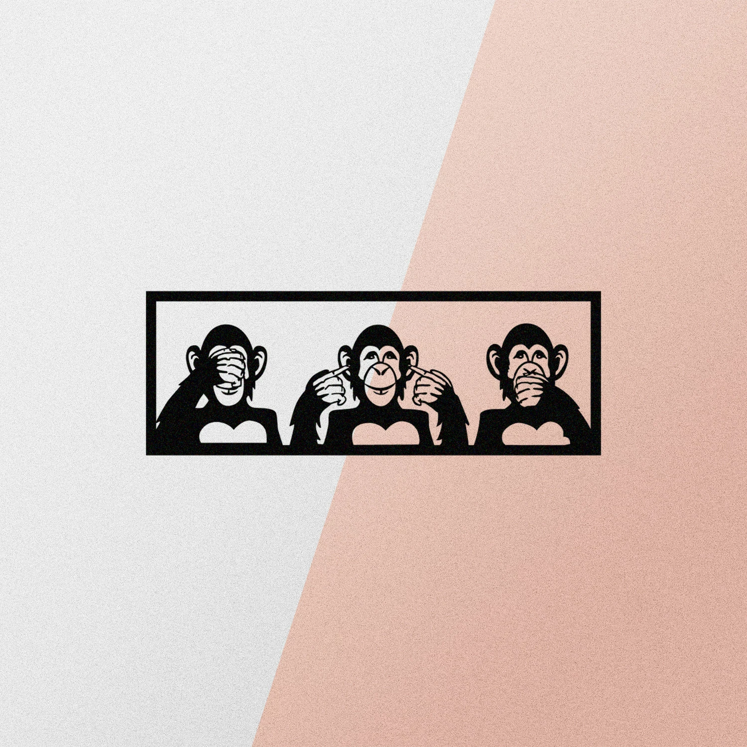 Aksesor dekorativ metalik për mur, tre majmunë, Wallity, i zi, 70x25cm