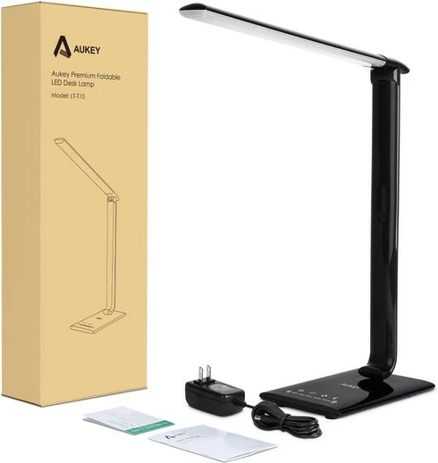 Lampë tavoline LED, AUKEY LT-T10, 12W, 3000-6500K, 7 nivele ndriçimi, 5 moda, port USB, e zezë