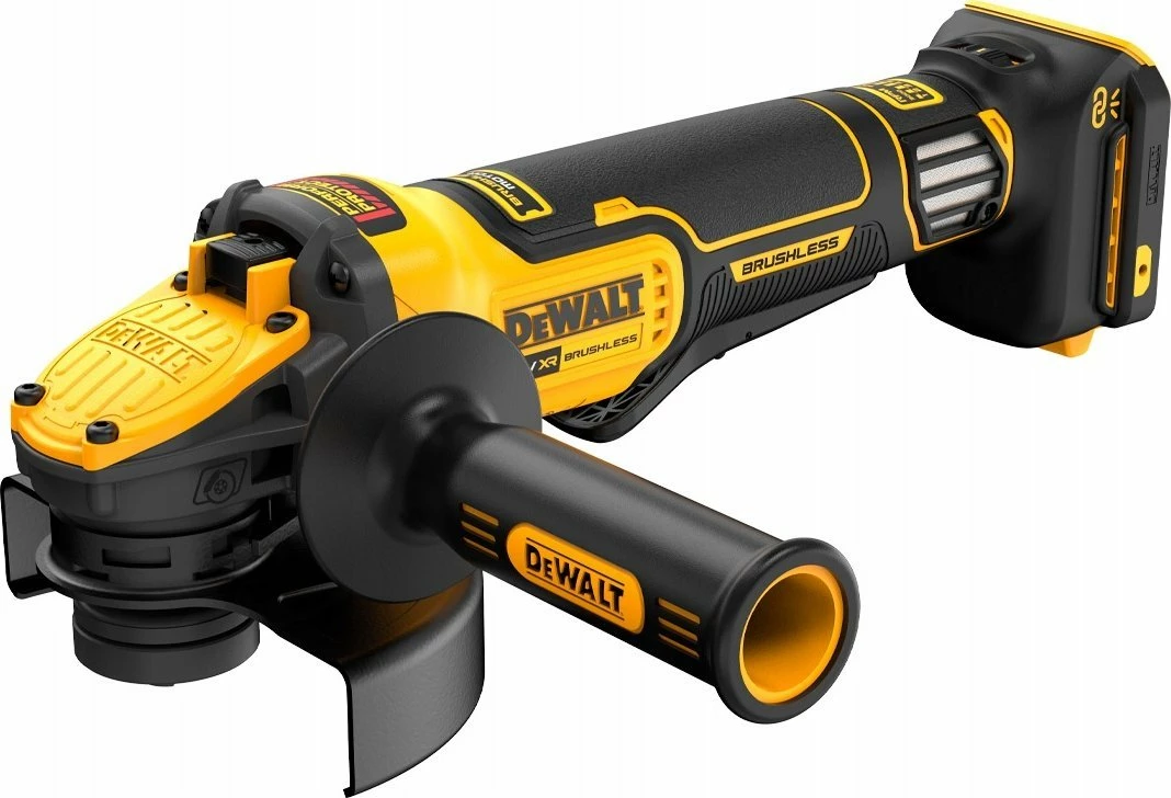 Fleks me bateri DeWalt DCG416VSN 18V XR, disk 125 mm, motor pa furça, 6 shpejtësi 3000-9000 rpm, pa bateri/karikues, e verdhë/zezë