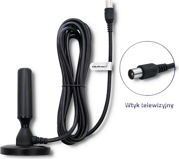 Antenë televizive DVB-T2 Qoltec 57016, për brenda, e zezë