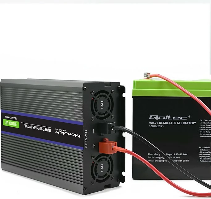 Konvertues voltazhi Qoltec Monolith 3000 MS Wave, 12V në 230V, 1500/3000W, USB, Zi