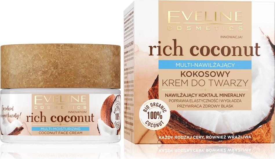 Krem fytyre për femra Eveline Cosmetics Rich Coconut Multi-Moisturizing Coconut, 50ml