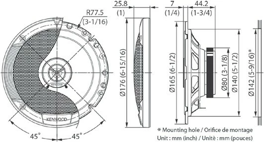 Altoparlantë makine Kenwood KFC-1766, 2-way, 300W, të zi, set prej 2 copë