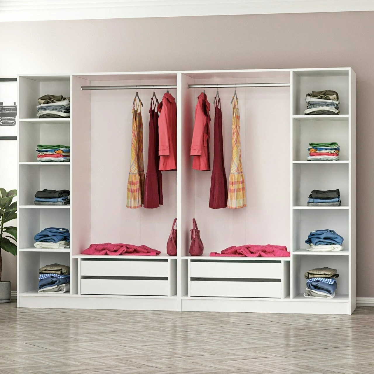 Dollap Hanah Home, Kale - 5034, i bardhë, me shumë rafte, 270x210x52cm