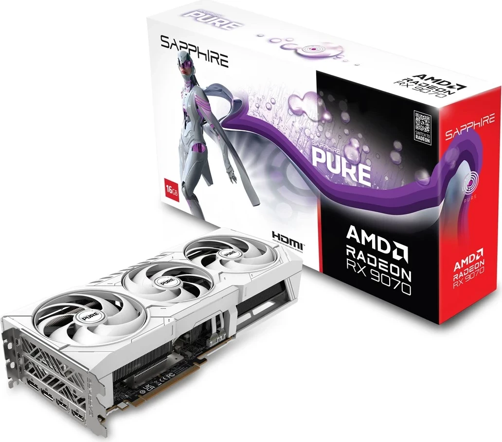 Kartelë grafike Sapphire PURE Radeon RX 9070, 16 GB GDDR6, Bardhë