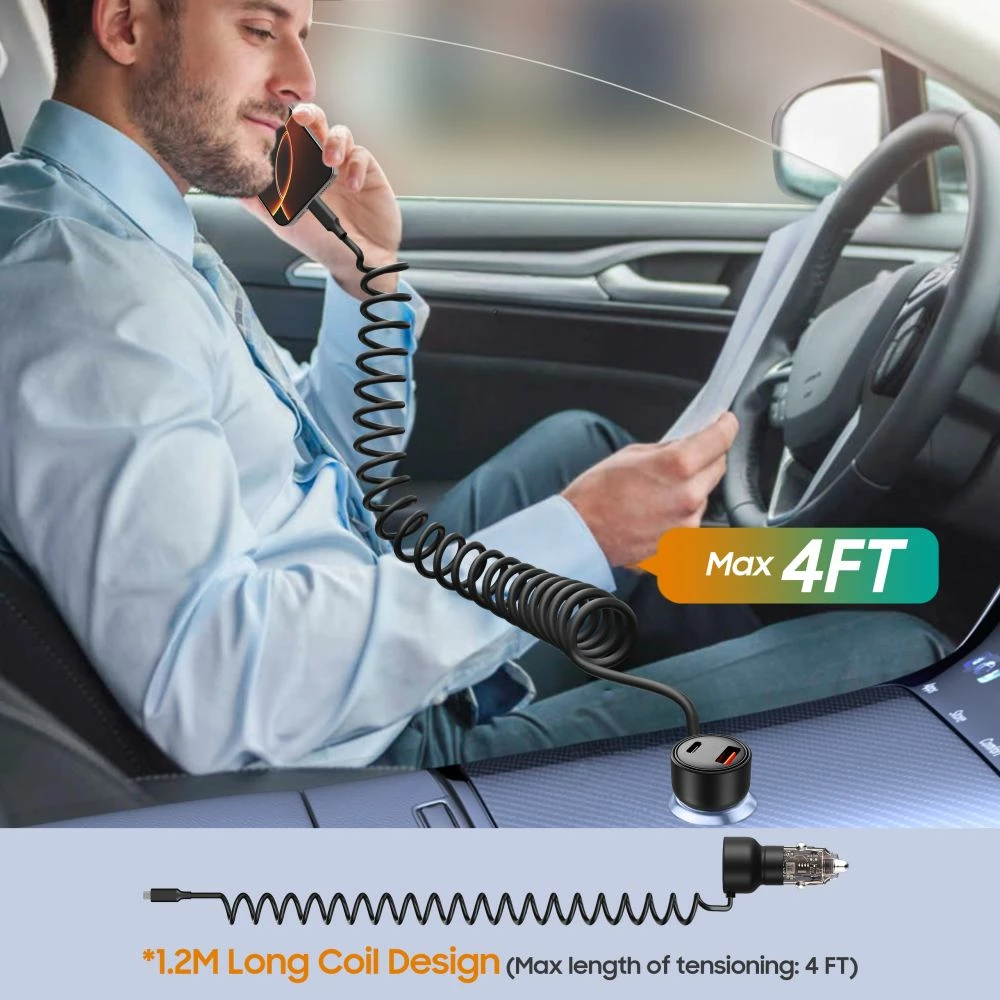 Karikues veture Tech-Protect CC05, 2 porta, 60W, me kabllo USB-C, Zi