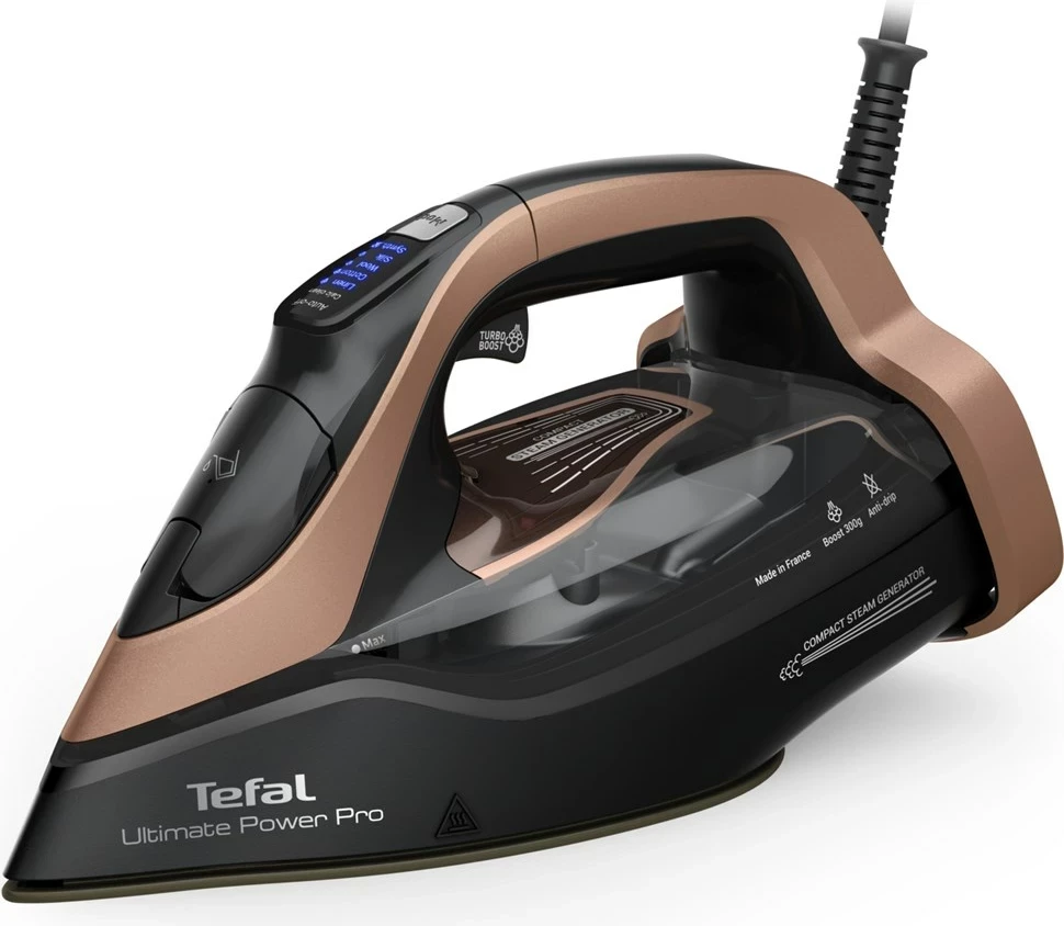 Hekur me avull Tefal Ultimate Power Pro FV9E50 3200 W, Durilium AirGlide Autoclean, kabllo 2 m, Zi/Bakër