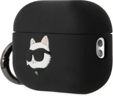 Mbështjellës Karl Lagerfeld KLAP2RUNCHK për AirPods Pro 2, silikon, Choupette Head 3D, i zi