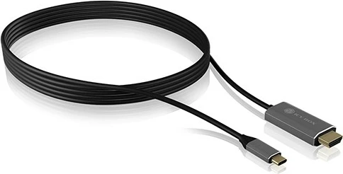 Adapter HDMI ICY BOX IB-CB020-C, USB Type-C në HDMI, 1.8m, 4K, zi/argjendtë