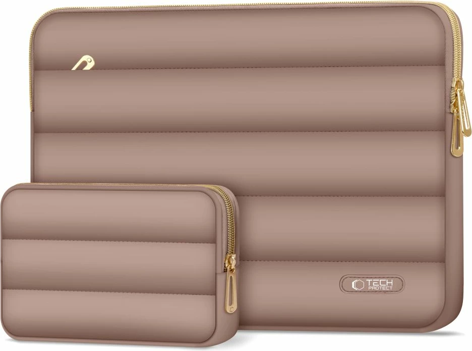 Kasë laptopi Tech-Protect Puffy 13-14", set me çantë aksesorësh, Kafe